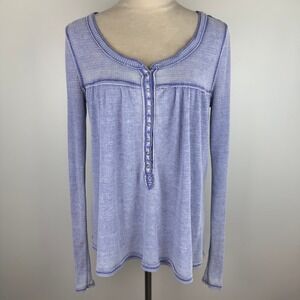 We The Free Free People Purple Waffle Knit Thermal Button Henley Top Sz Small